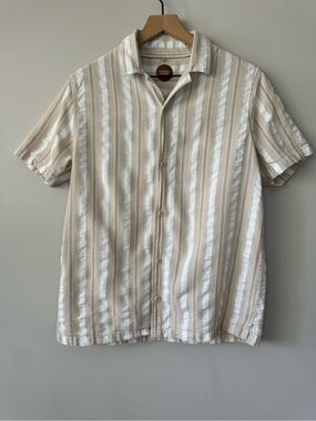 Common People Casual Short-Sleeve Textured Stripe Shirt - Beige/White size M